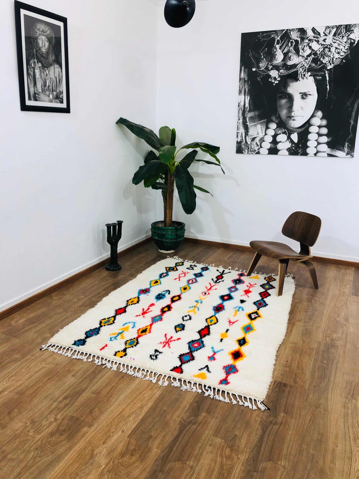Custom Homemade Mid-Century Scandinavian Abstract Beni Ourain Rug