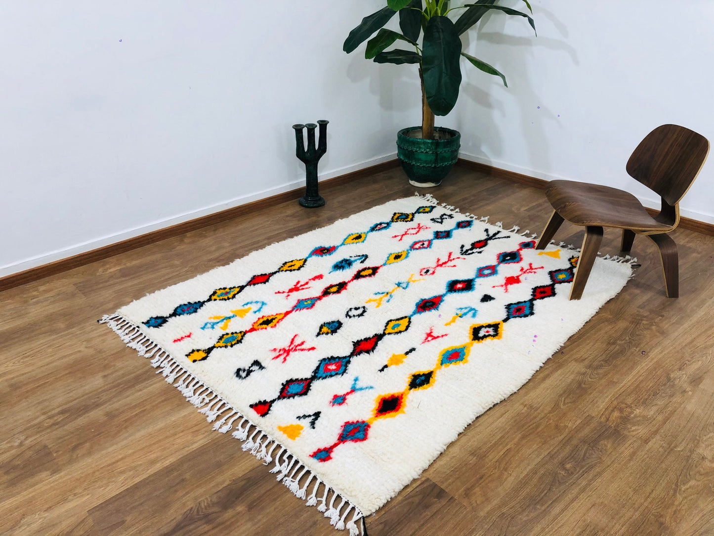 Custom Homemade Mid-Century Scandinavian Abstract Beni Ourain Rug