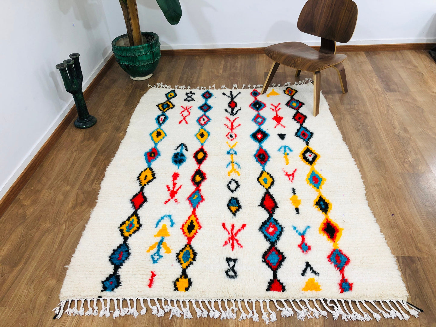Custom Homemade Mid-Century Scandinavian Abstract Beni Ourain Rug