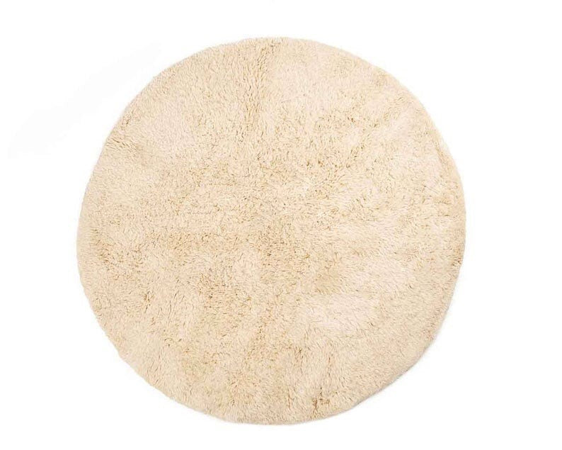 Custom Mid-Century Moroccan White Round Beni Ourain Circle Rug - MarrakeshLoom