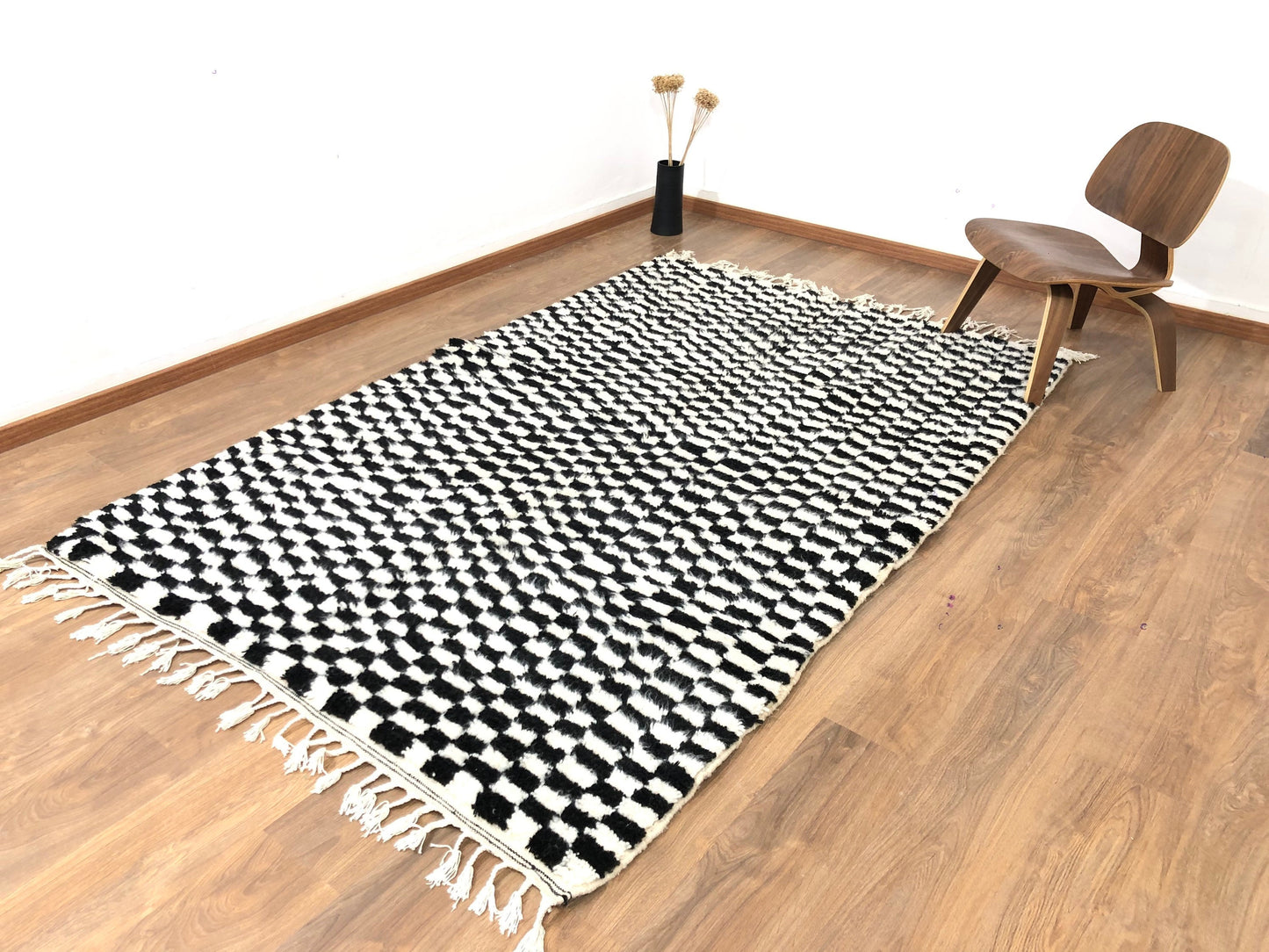 Custom Moroccan Handwoven Checkered Beber Beni Ourain Rug - MarrakeshLoom