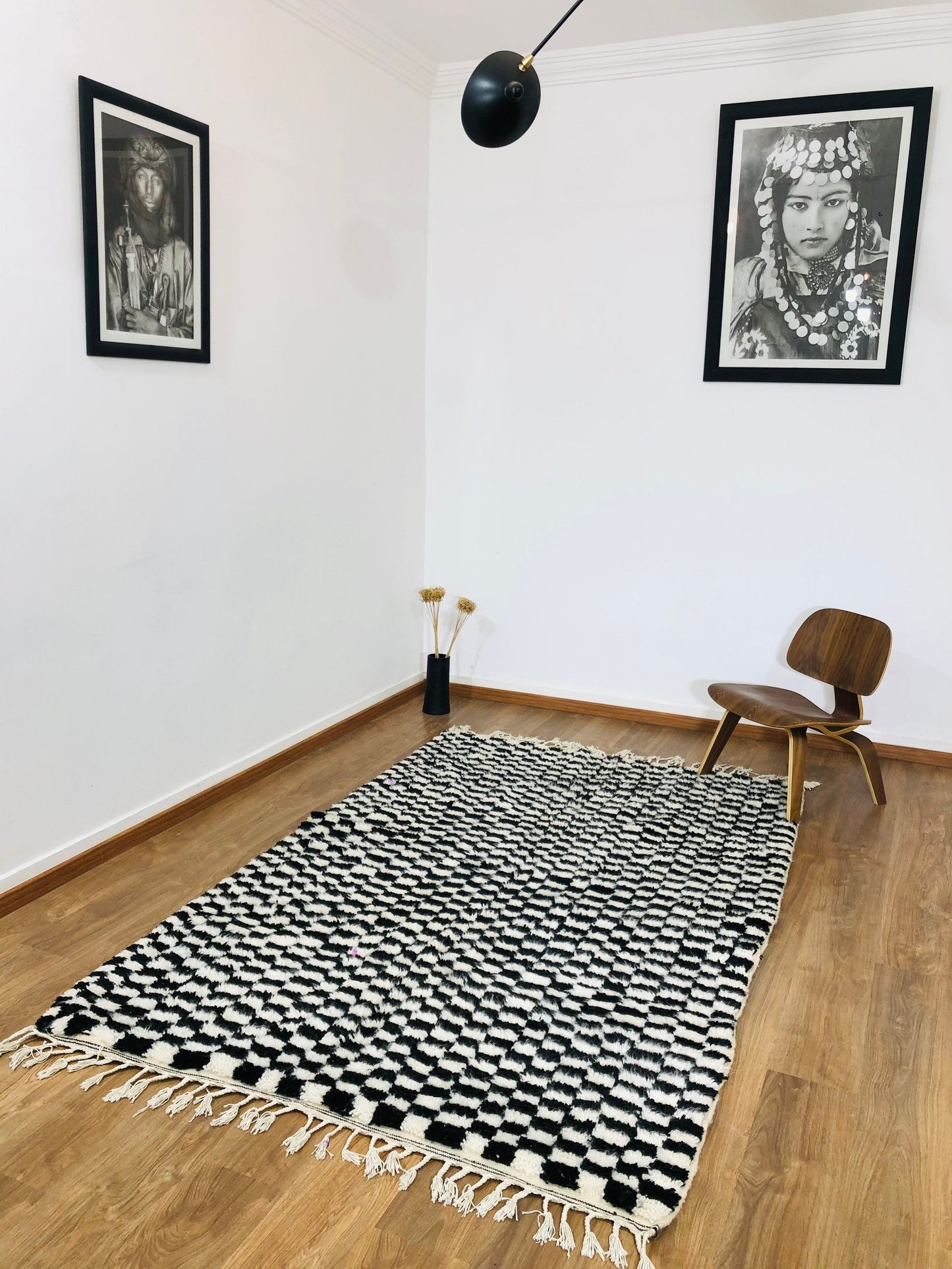 Custom Moroccan Handwoven Checkered Beber Beni Ourain Rug - MarrakeshLoom