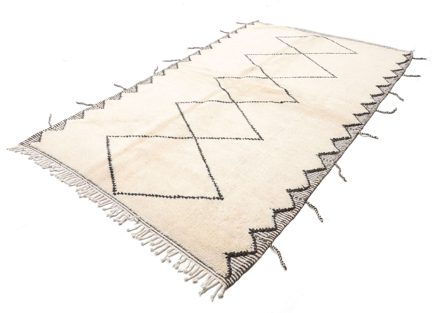 Custom Moroccan White Wool & Black Lozenge Beni Ourain Rug - MarrakeshLoom