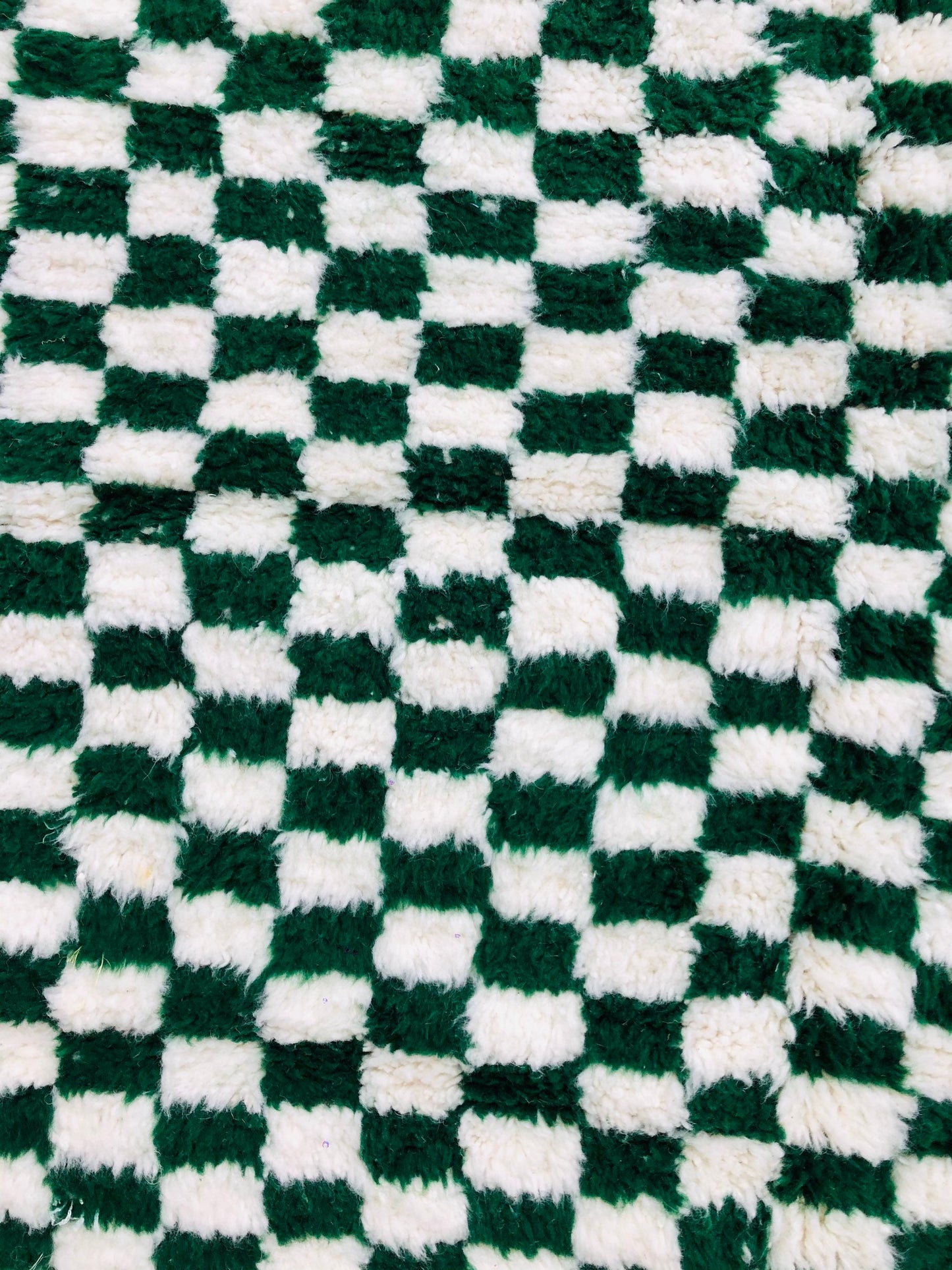 Custom Handmade Moroccan Checkered Beber White & Green Wool Handwoven Rug - MarrakeshLoom