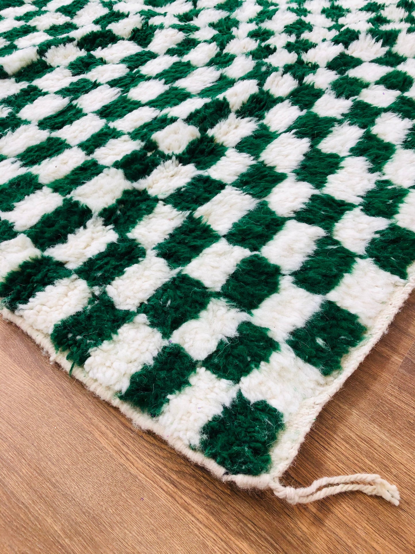 Custom Handmade Moroccan Checkered Beber White & Green Wool Handwoven Rug - MarrakeshLoom