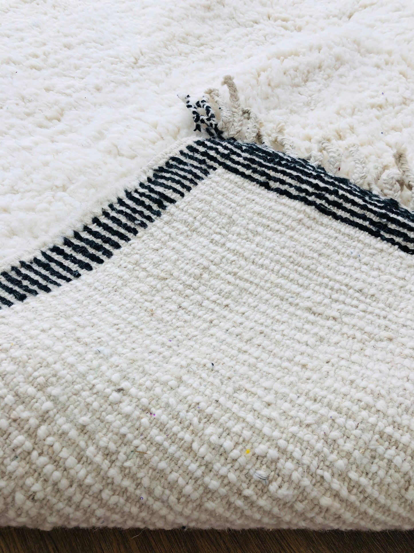 Custom Handmade Moroccan White Cream and Black Wool Beni Ourain Rug - MarrakeshLoom