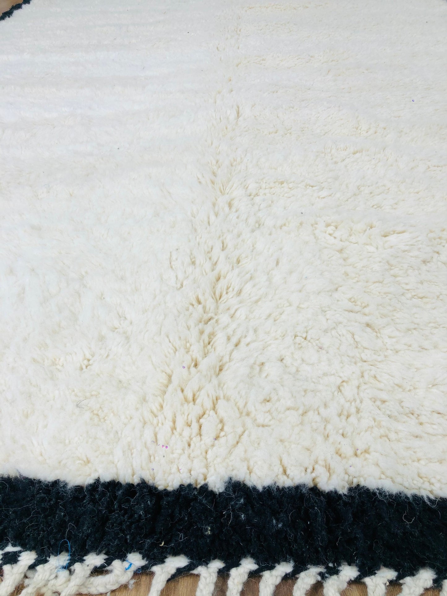 Custom Handmade Moroccan White Cream and Black Wool Beni Ourain Rug - MarrakeshLoom