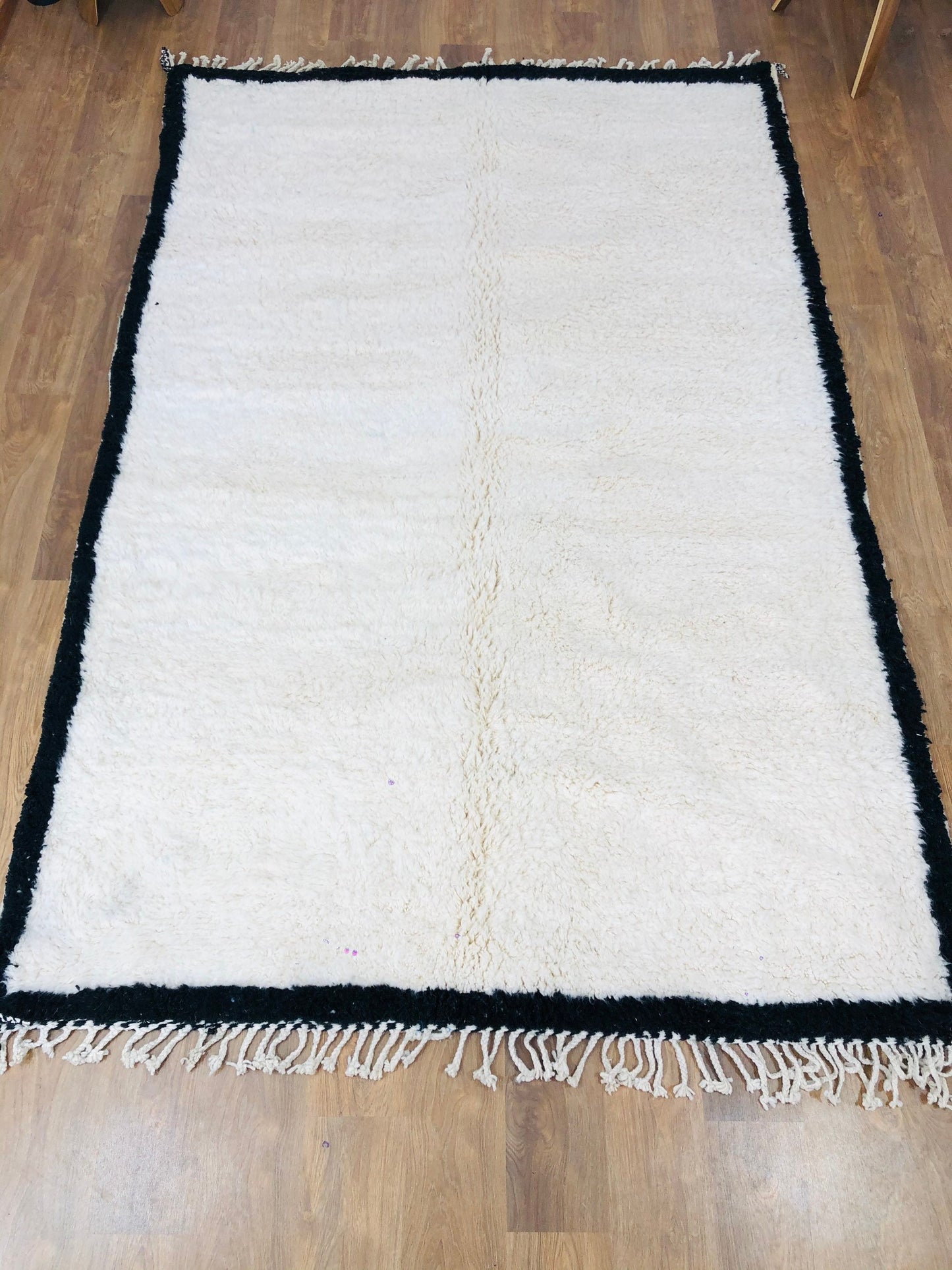Custom Handmade Moroccan White Cream and Black Wool Beni Ourain Rug - MarrakeshLoom