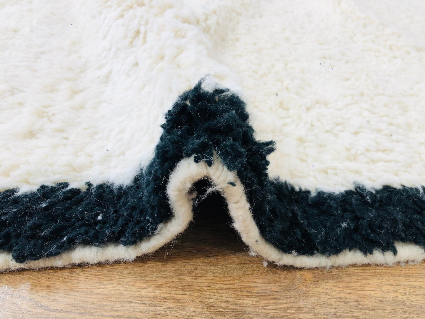 Custom Handmade Moroccan White Cream and Black Wool Beni Ourain Rug - MarrakeshLoom