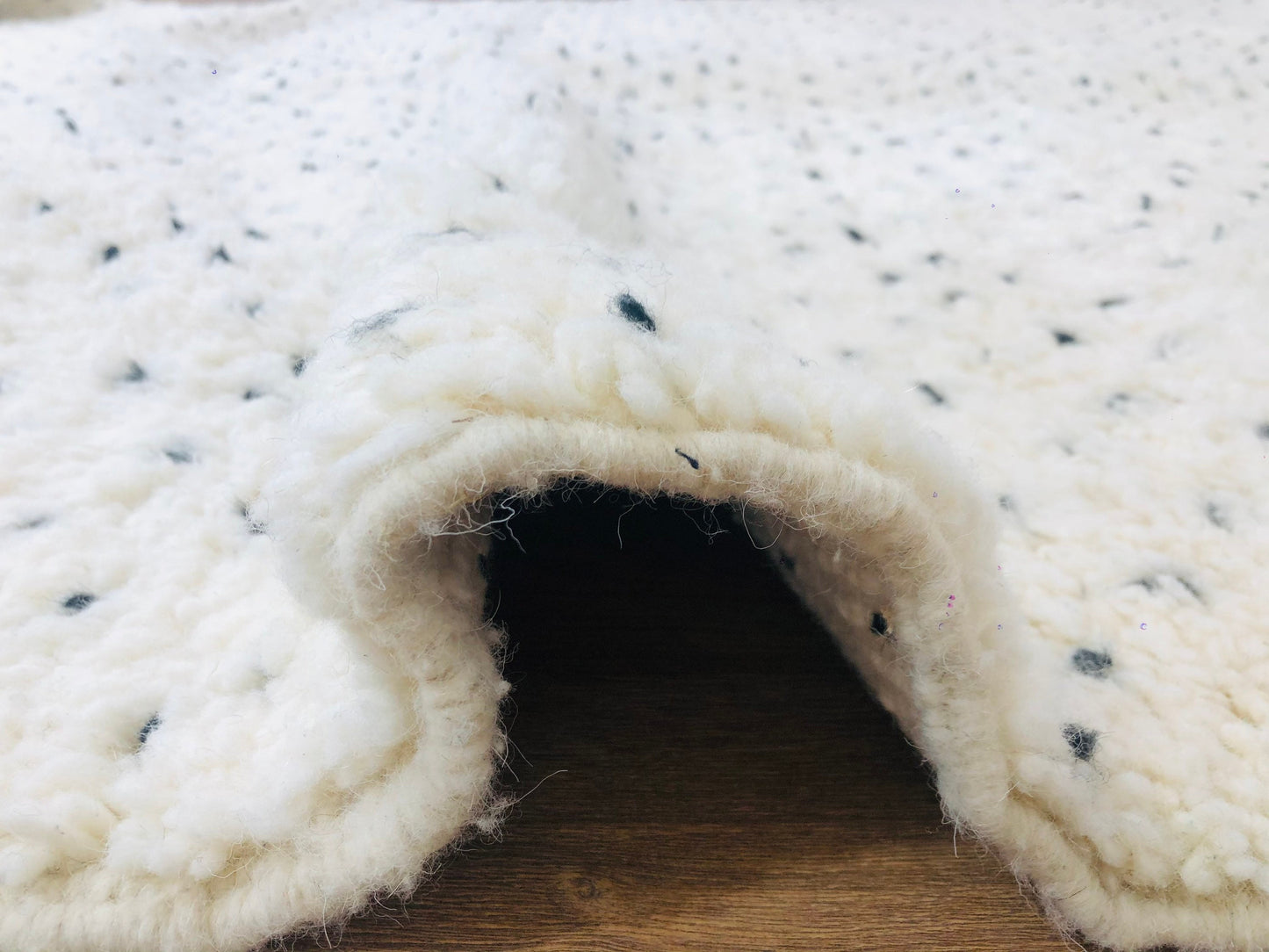 Custom Handmade Moroccan White Wool & Black Dots Berber Beni Ourain Rug - MarrakeshLoom
