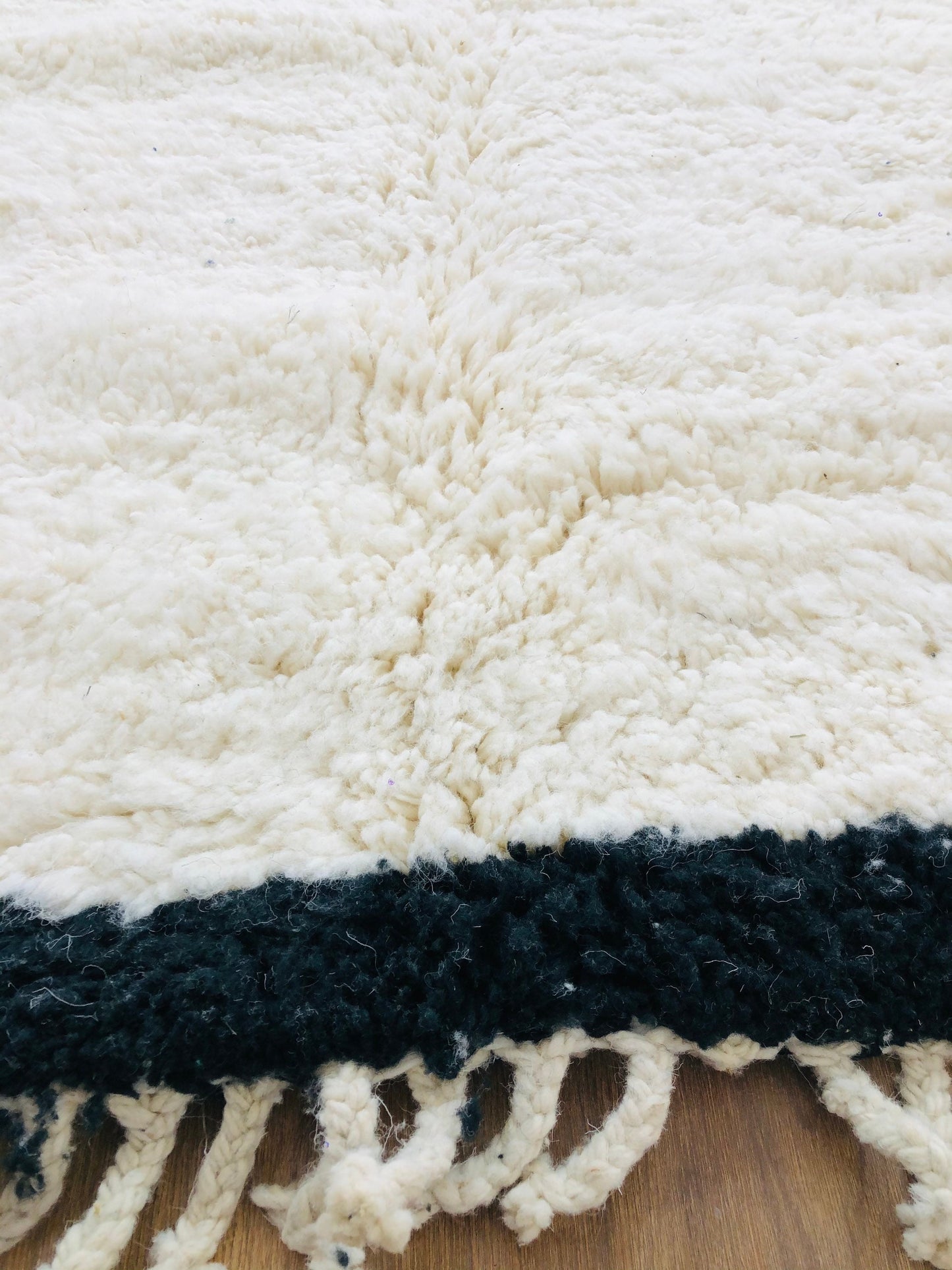 Custom Handmade Moroccan White Cream and Black Wool Beni Ourain Rug - MarrakeshLoom