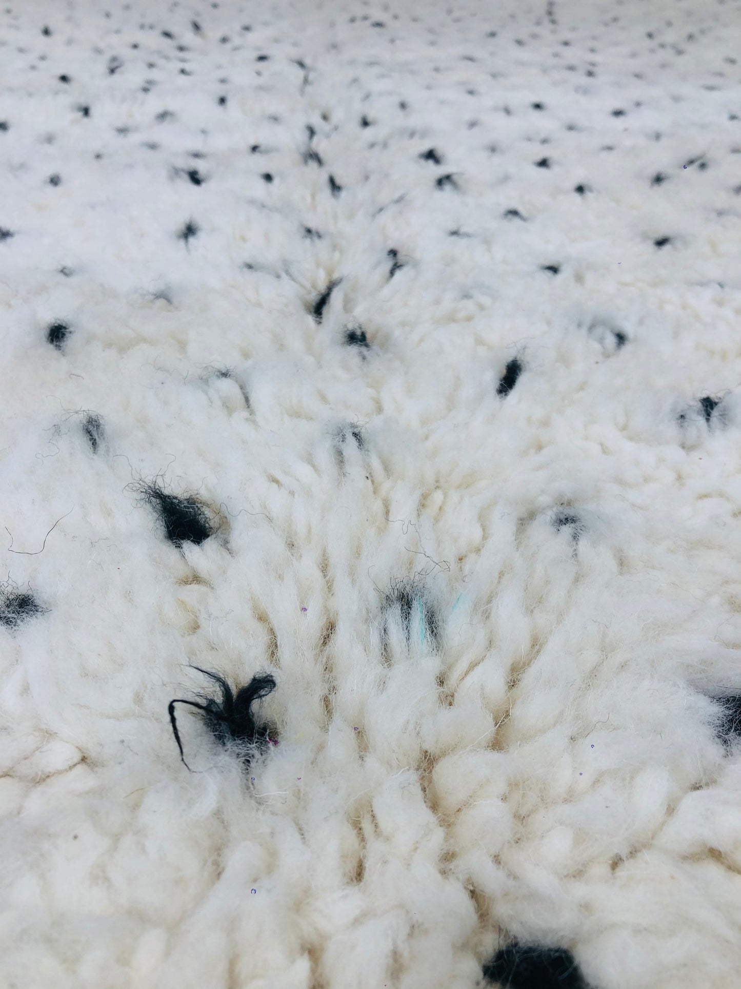 Custom Handmade White Wool & Black Dots Moroccan Beni Ourain Rug - MarrakeshLoom