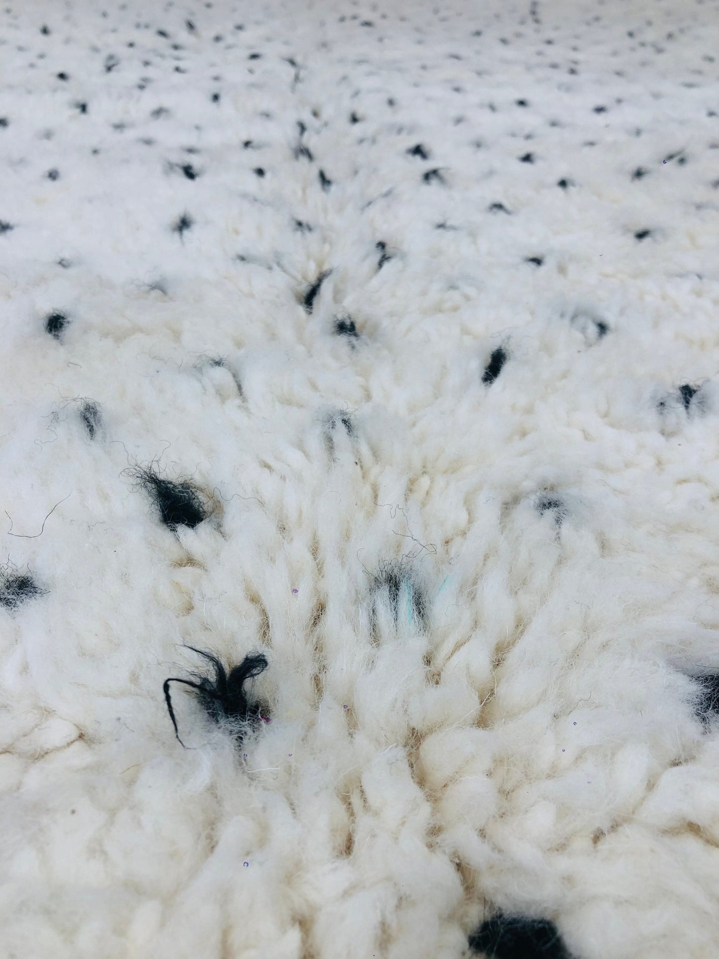 Custom Handmade Moroccan White Wool & Black Dots Berber Beni Ourain Rug - MarrakeshLoom