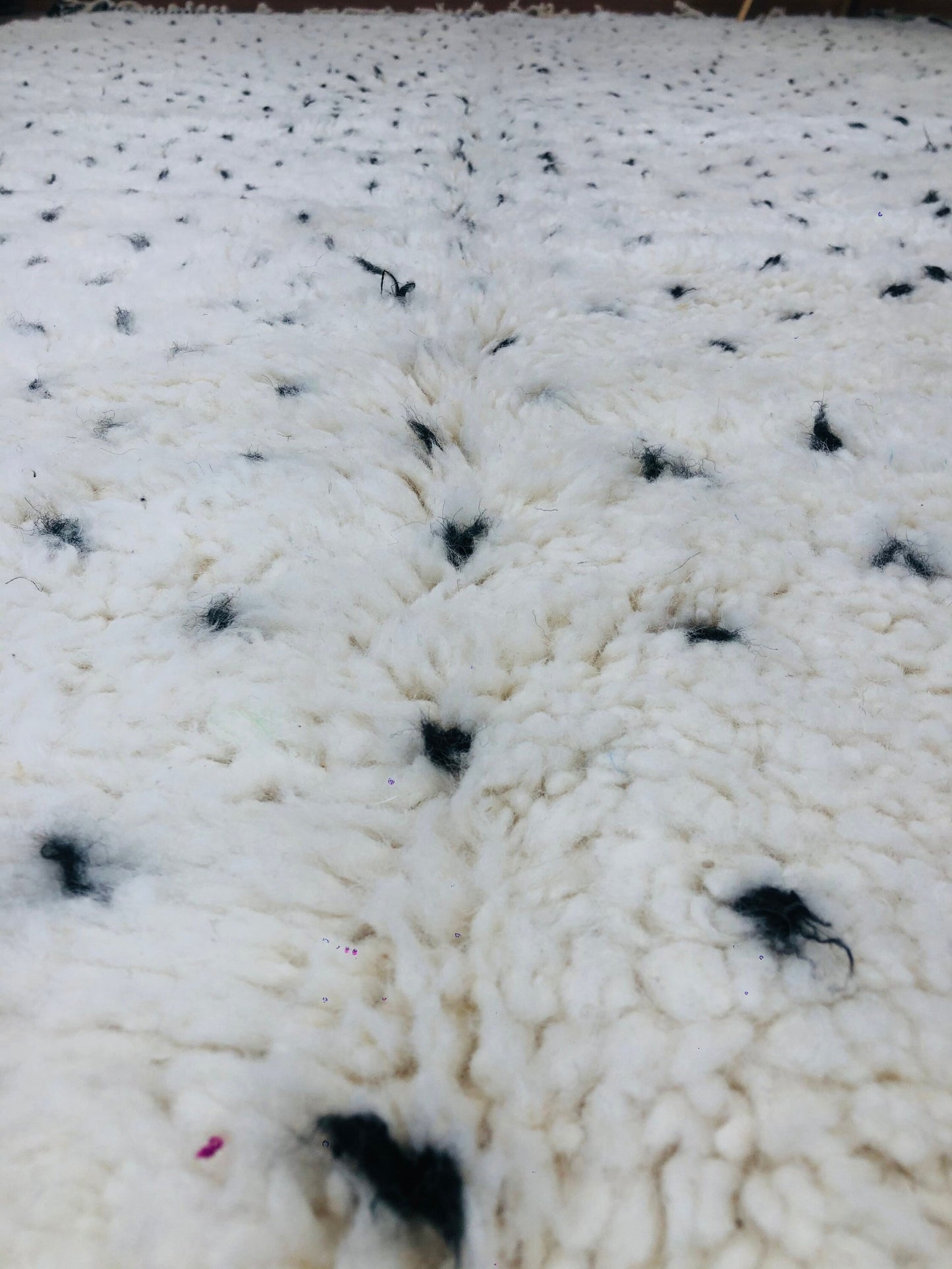 Custom Handmade White Wool & Black Dots Moroccan Beni Ourain Rug - MarrakeshLoom