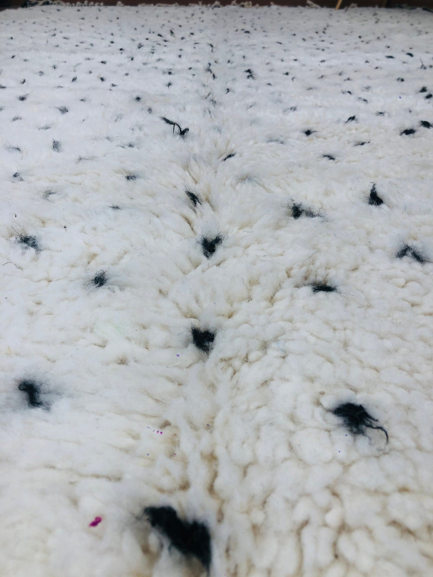 Custom Handmade Moroccan White Wool & Black Dots Berber Beni Ourain Rug - MarrakeshLoom