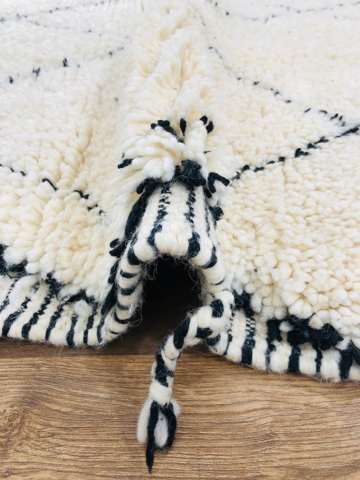 Custom Handmade Moroccan White Wool & Black Lozenge Beni Ourain Rug - MarrakeshLoom