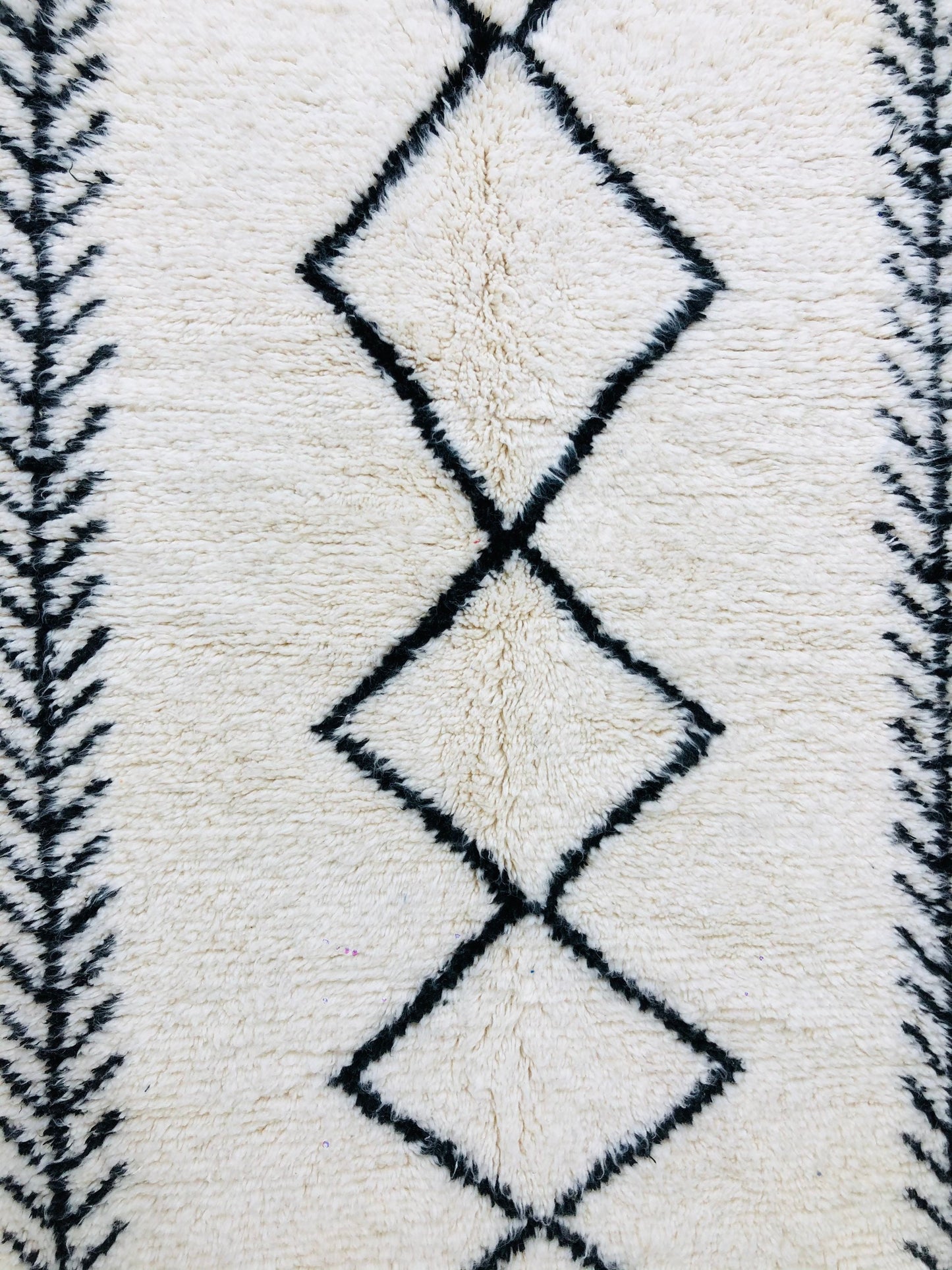 Custom Handmade Moroccan White & Black Geometric Beni Ourain Rug - MarrakeshLoom