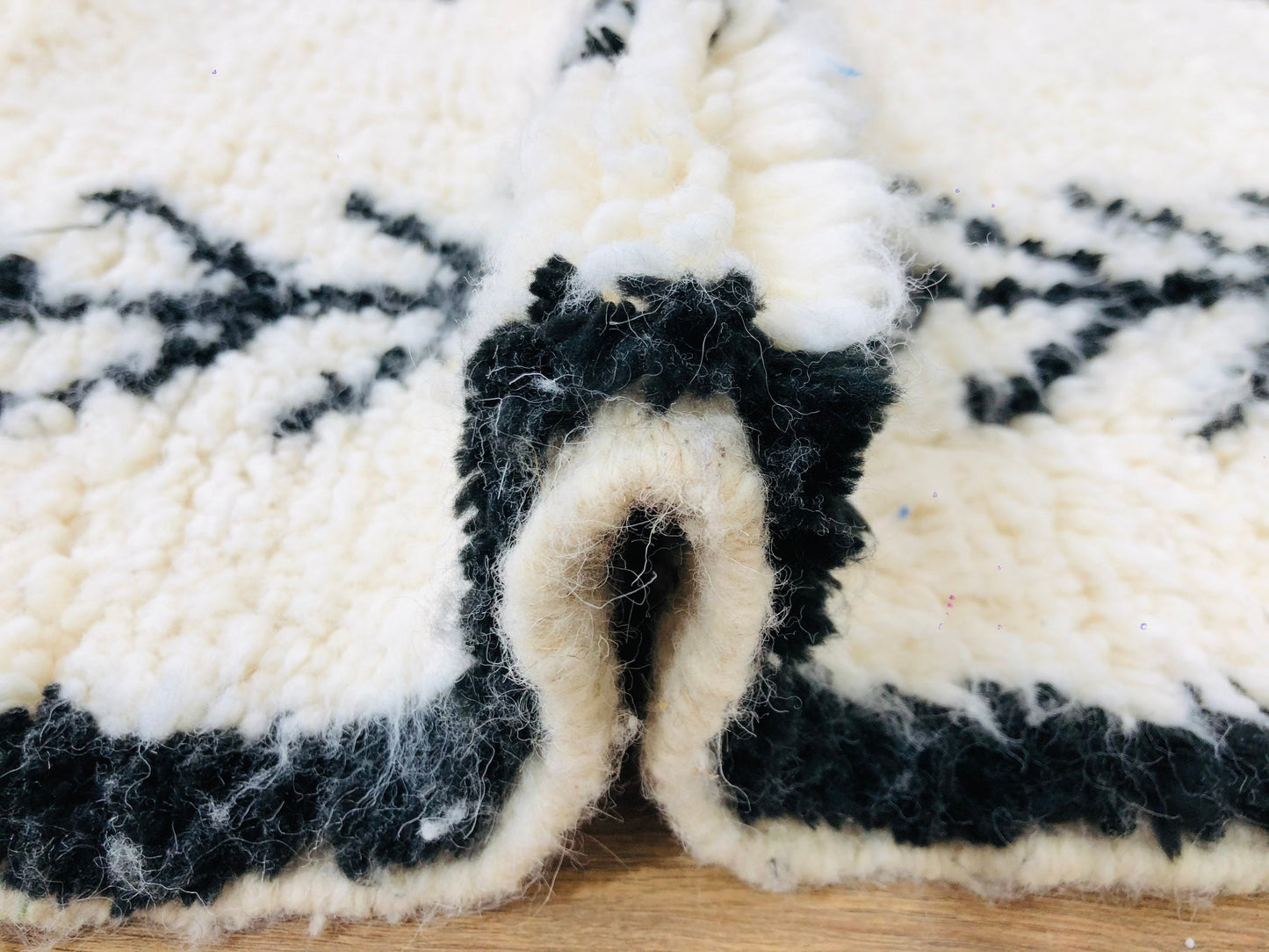 Custom Handmade Moroccan White & Black Geometric Beni Ourain Rug - MarrakeshLoom