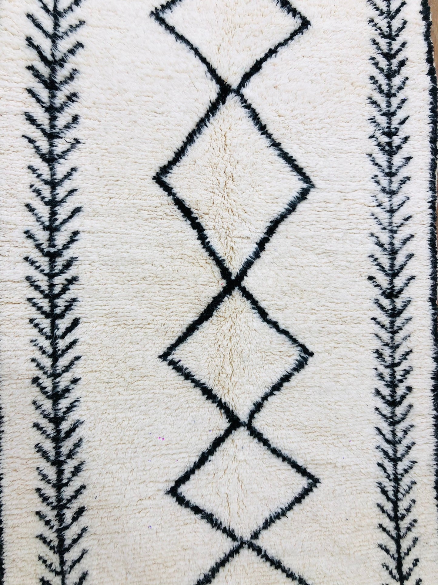 Custom Handmade Moroccan White & Black Geometric Beni Ourain Rug - MarrakeshLoom