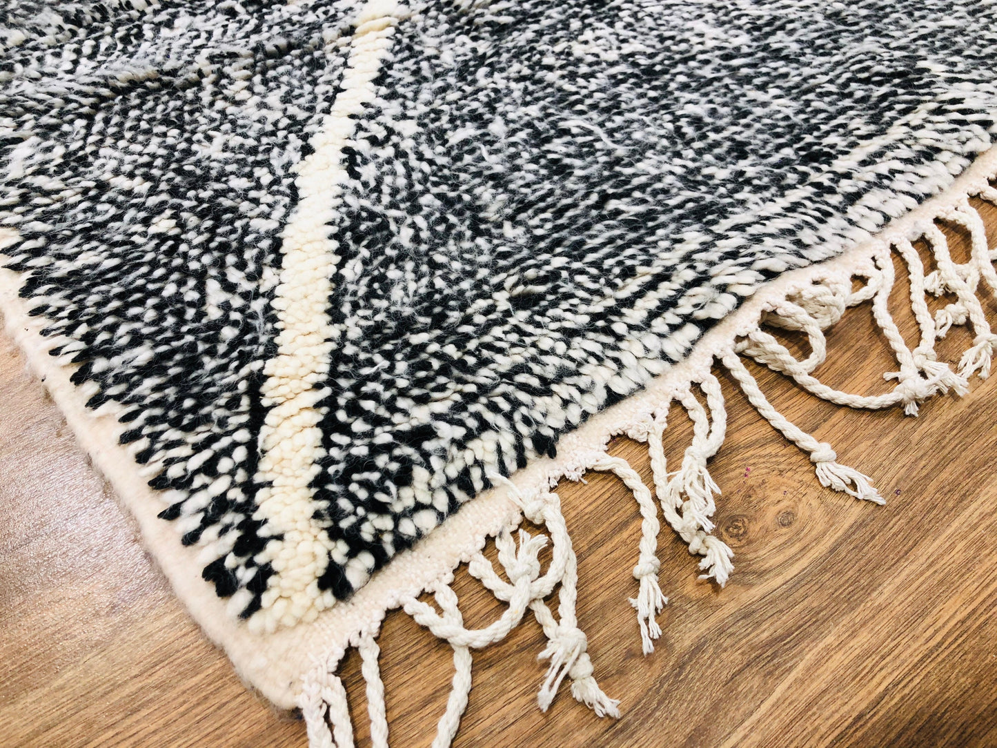 Custom Handmade Moroccan Black & White Geometric Beni Ourain Rug - MarrakeshLoom