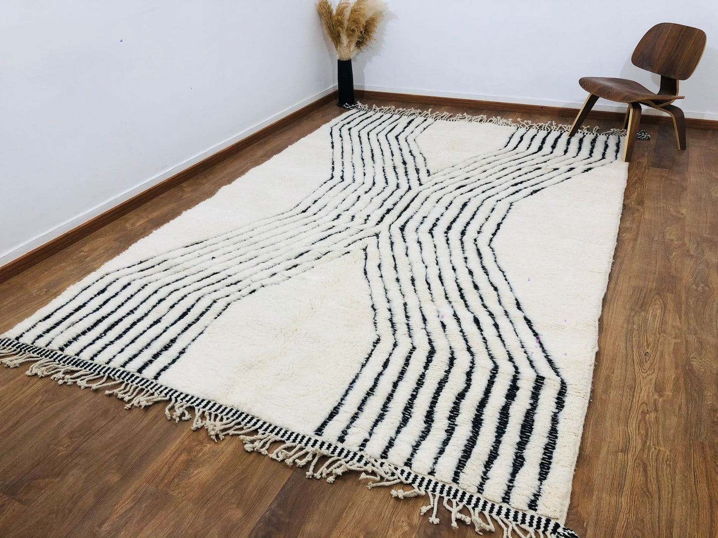 Custom Handmade Moroccan Nordic Scandinavian White & Black Beni Ourain Rug - MarrakeshLoom