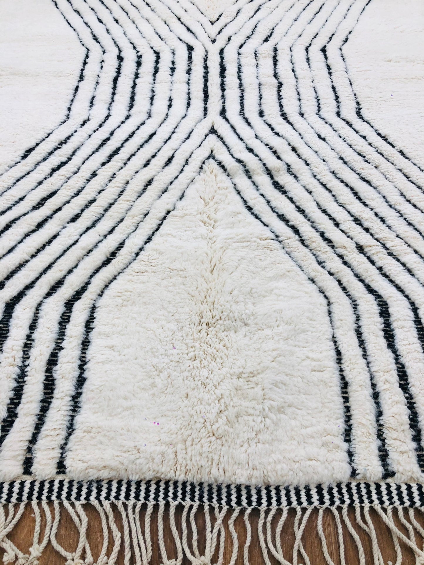 Custom Handmade Moroccan Nordic Scandinavian White & Black Beni Ourain Rug - MarrakeshLoom