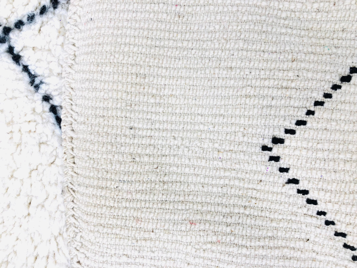 Custom Moroccan Round White Wool & Black Lozenge Beni Ourain Rug - MarrakeshLoom