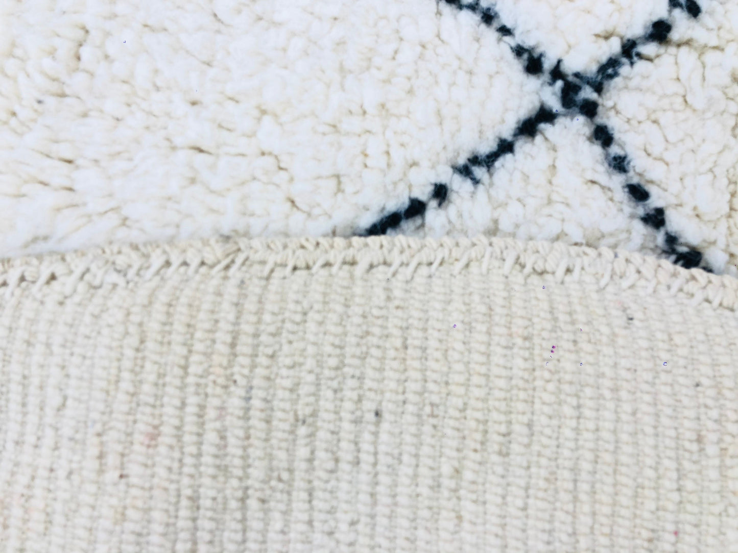 Custom Moroccan Round White Wool & Black Lozenge Beni Ourain Rug - MarrakeshLoom
