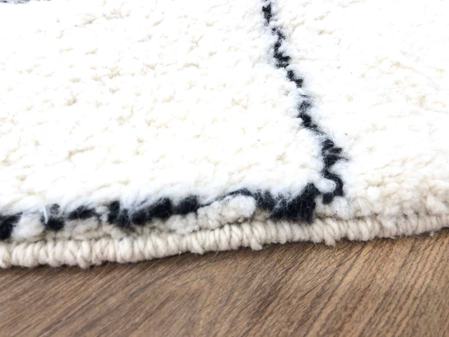 Custom Moroccan Round White Wool & Black Lozenge Beni Ourain Rug - MarrakeshLoom