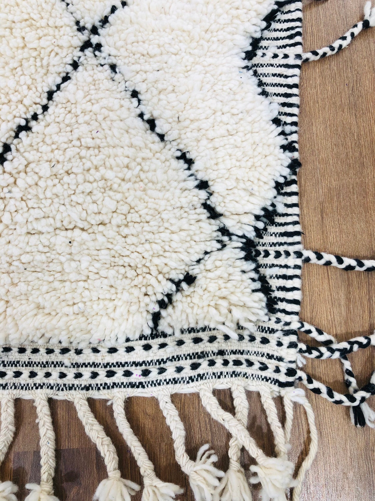 Custom Handmade Moroccan White Wool & Black Lozenge Beni Ourain Rug - MarrakeshLoom
