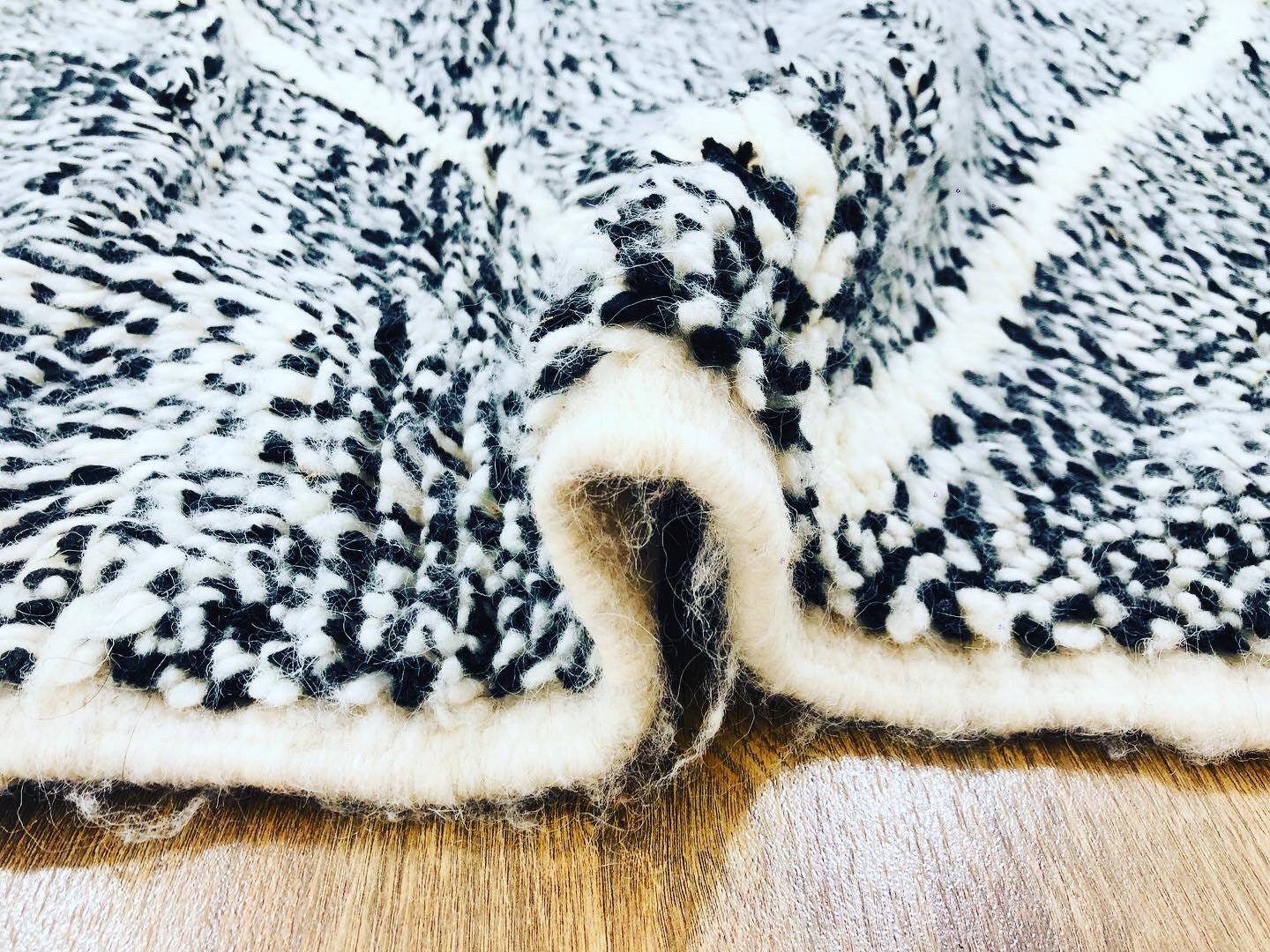 Custom Handmade Moroccan Black & White Geometric Beni Ourain Rug - MarrakeshLoom