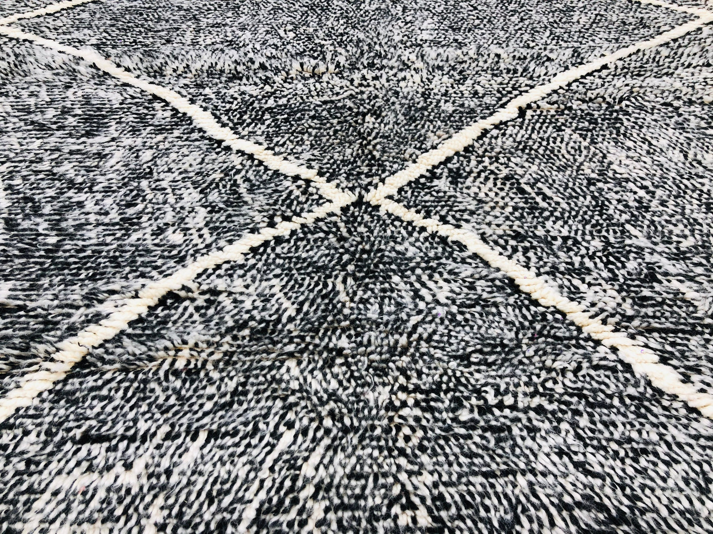 Custom Handmade Moroccan Black & White Geometric Beni Ourain Rug - MarrakeshLoom