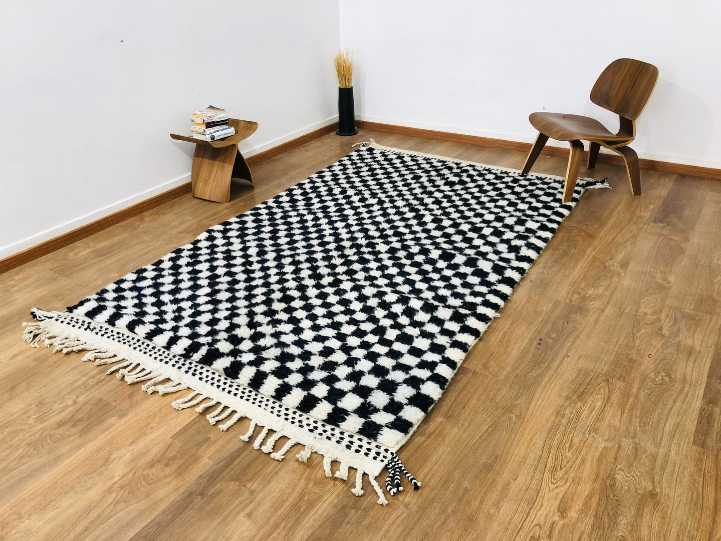 Custom Handmade Moroccan Checkered Beber Black & White Wool Handwoven Rug - MarrakeshLoom
