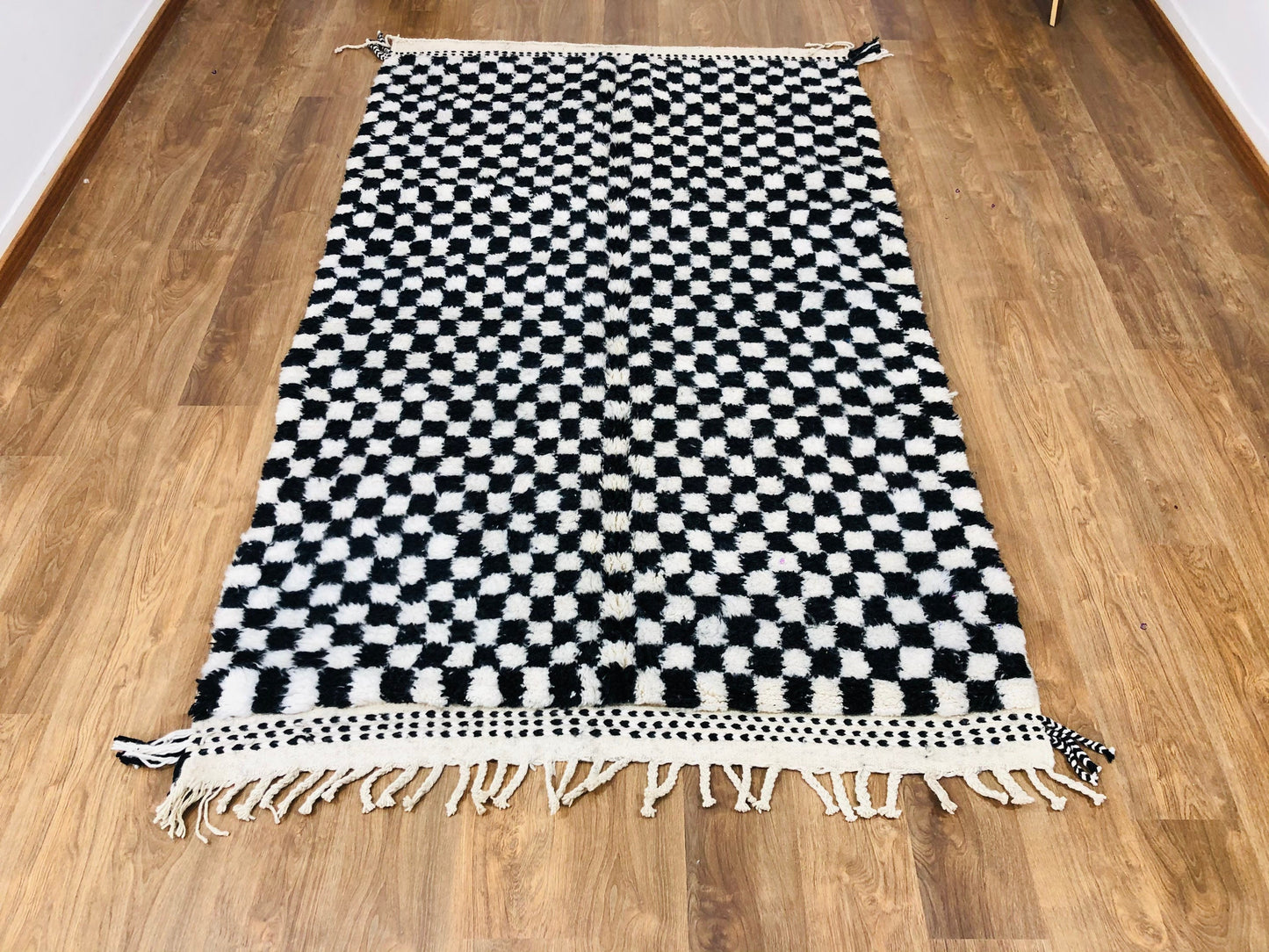 Custom Handmade Moroccan Checkered Beber Black & White Wool Handwoven Rug - MarrakeshLoom