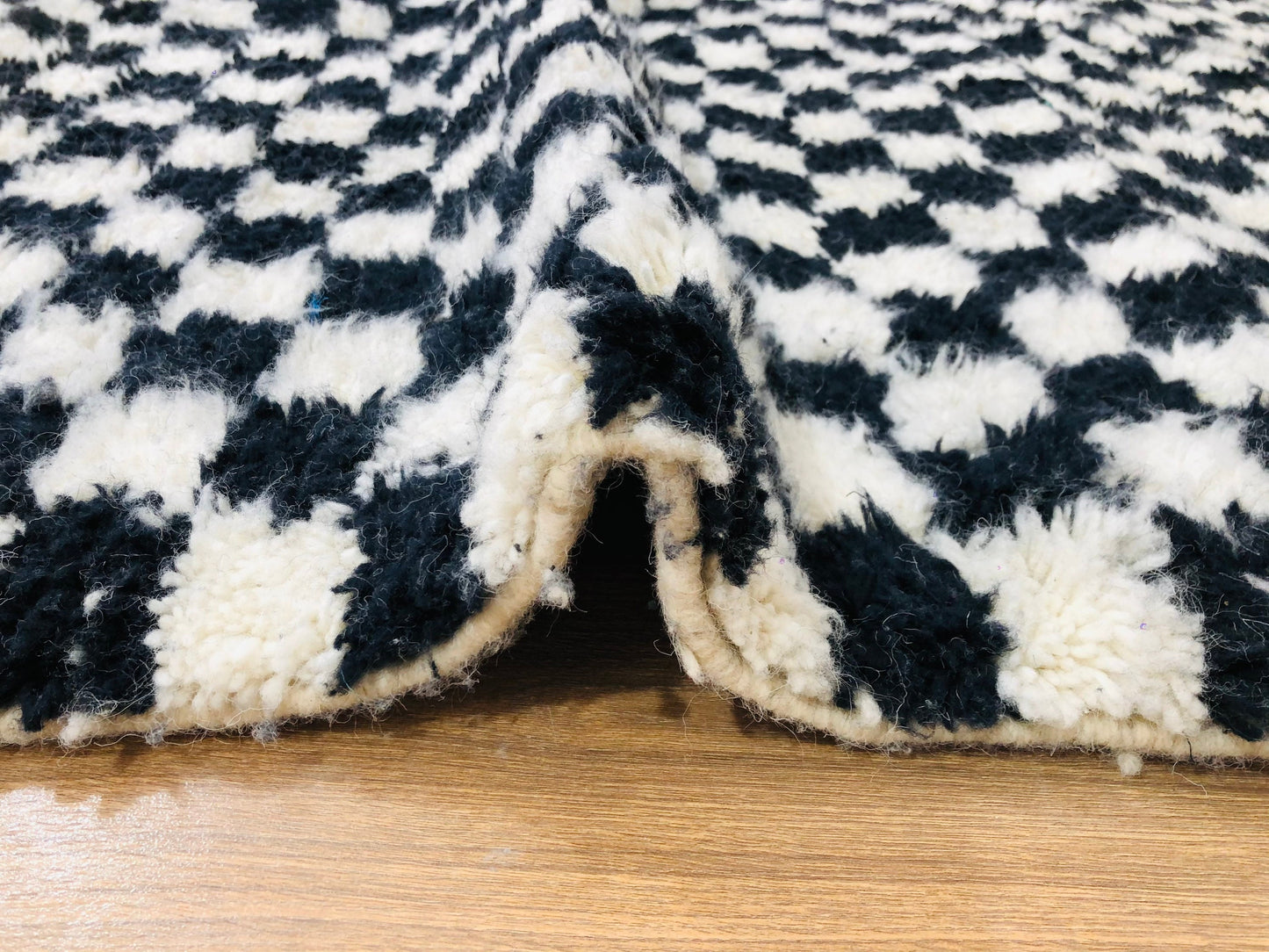 Custom Handmade Moroccan Checkered Beber Black & White Wool Handwoven Rug - MarrakeshLoom