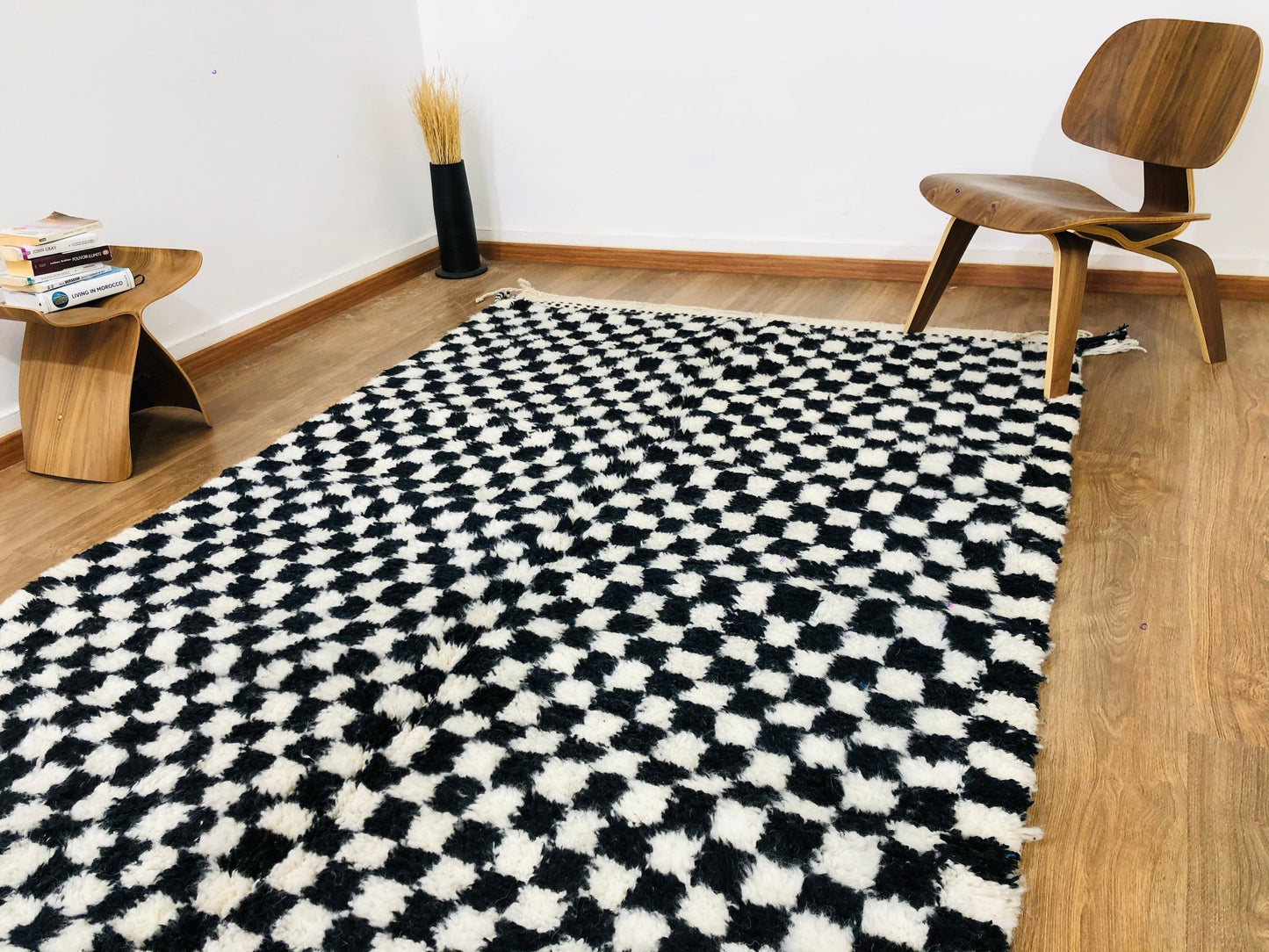 Custom Handmade Moroccan Checkered Beber Black & White Wool Handwoven Rug - MarrakeshLoom