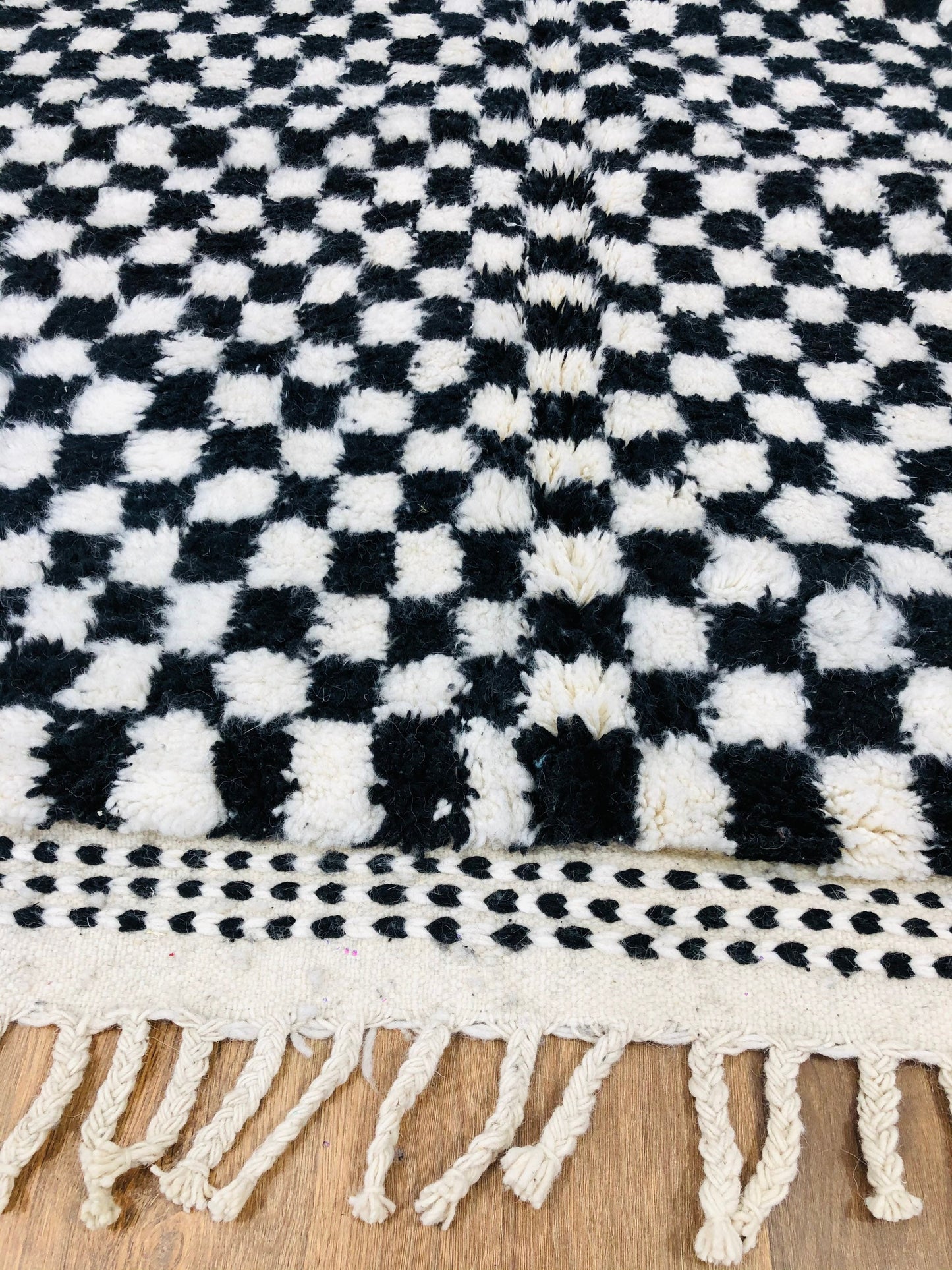 Custom Handmade Moroccan Checkered Beber Black & White Wool Handwoven Rug - MarrakeshLoom