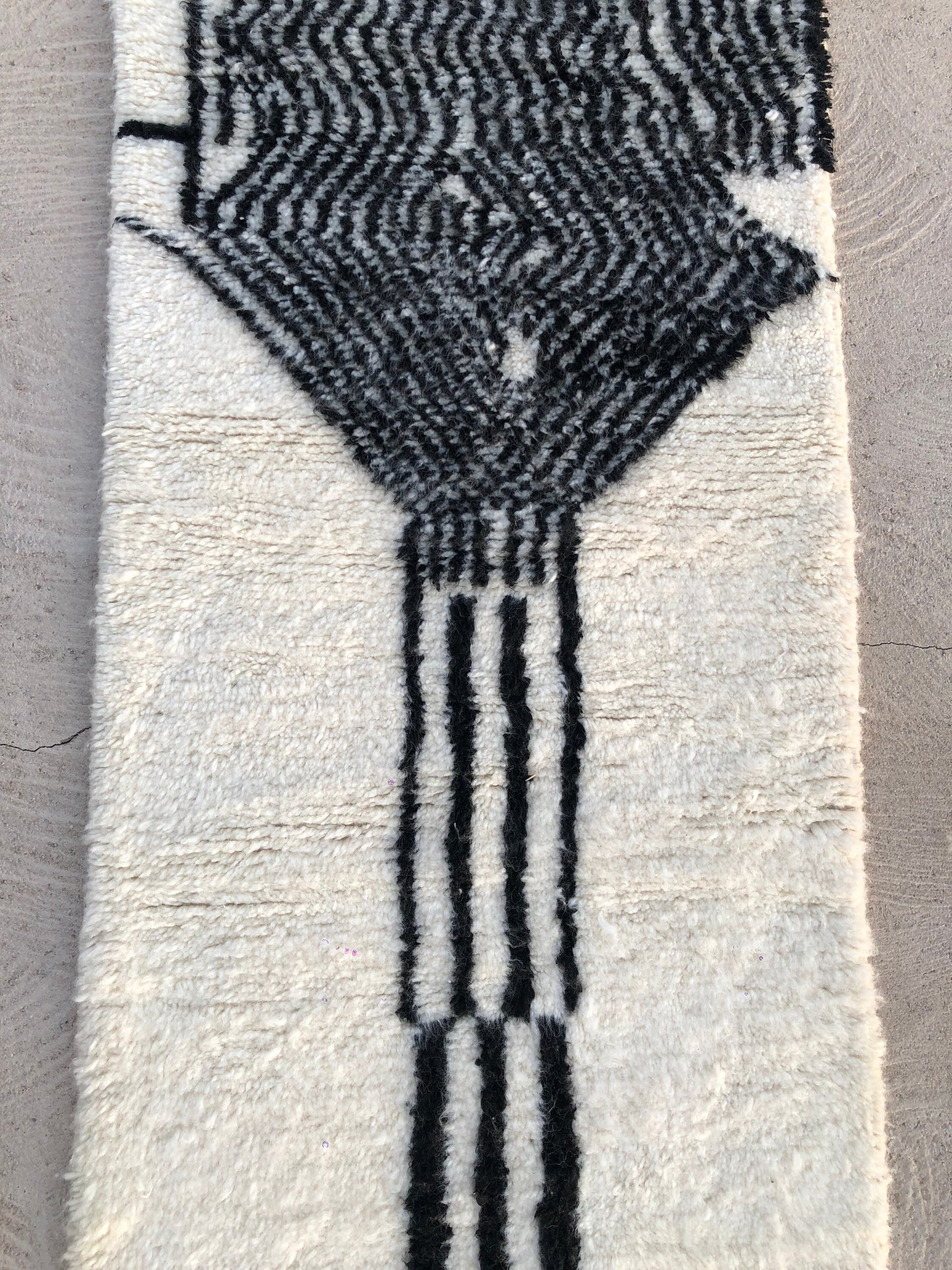 Custom Handmade Moroccan White & Black Wool Runner - MarrakeshLoom