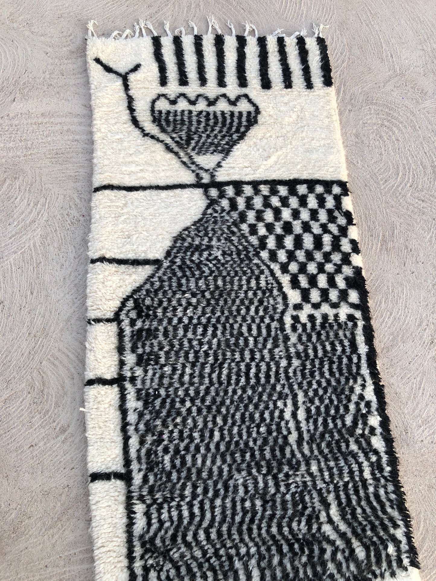 Custom Handmade Moroccan White & Black Wool Runner - MarrakeshLoom