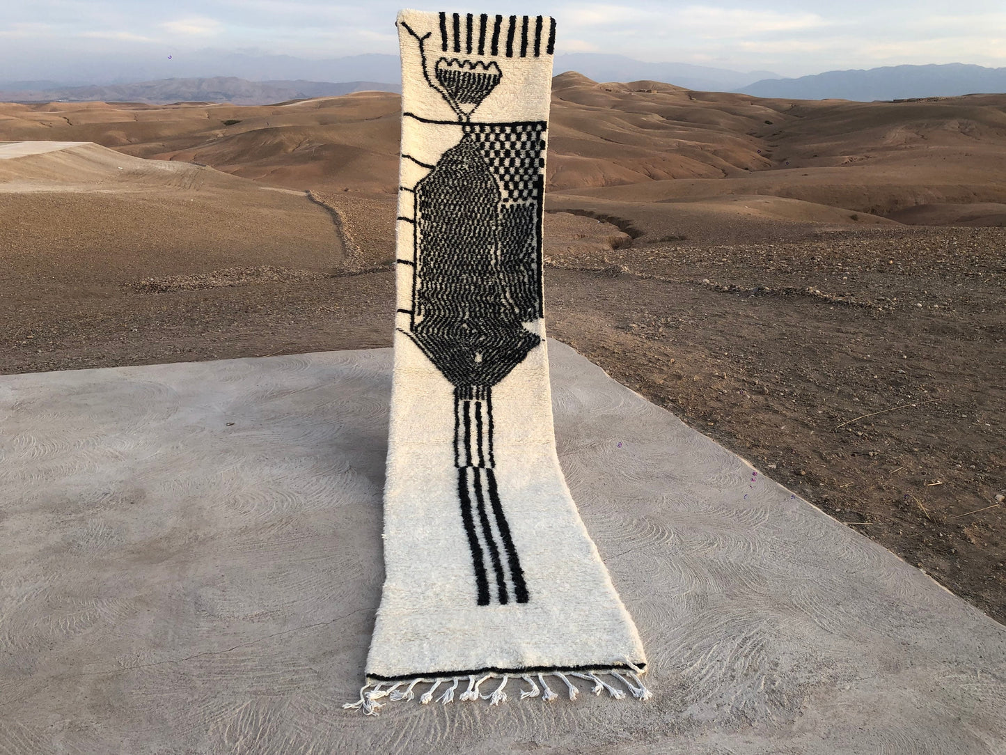 Custom Handmade Moroccan White & Black Wool Runner - MarrakeshLoom