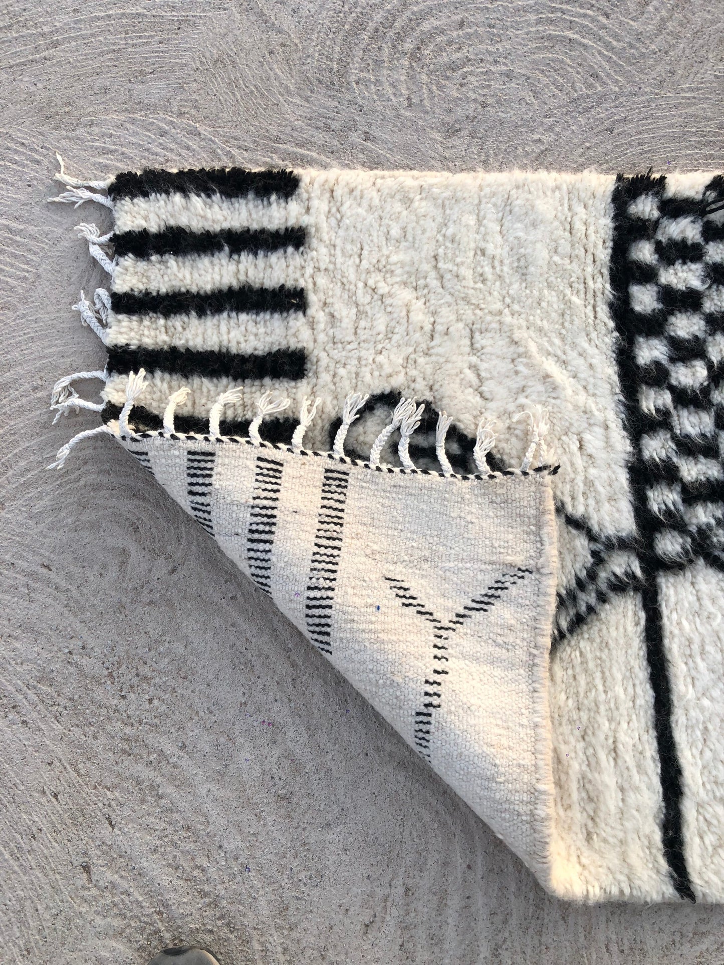 Custom Handmade Moroccan White & Black Wool Runner - MarrakeshLoom