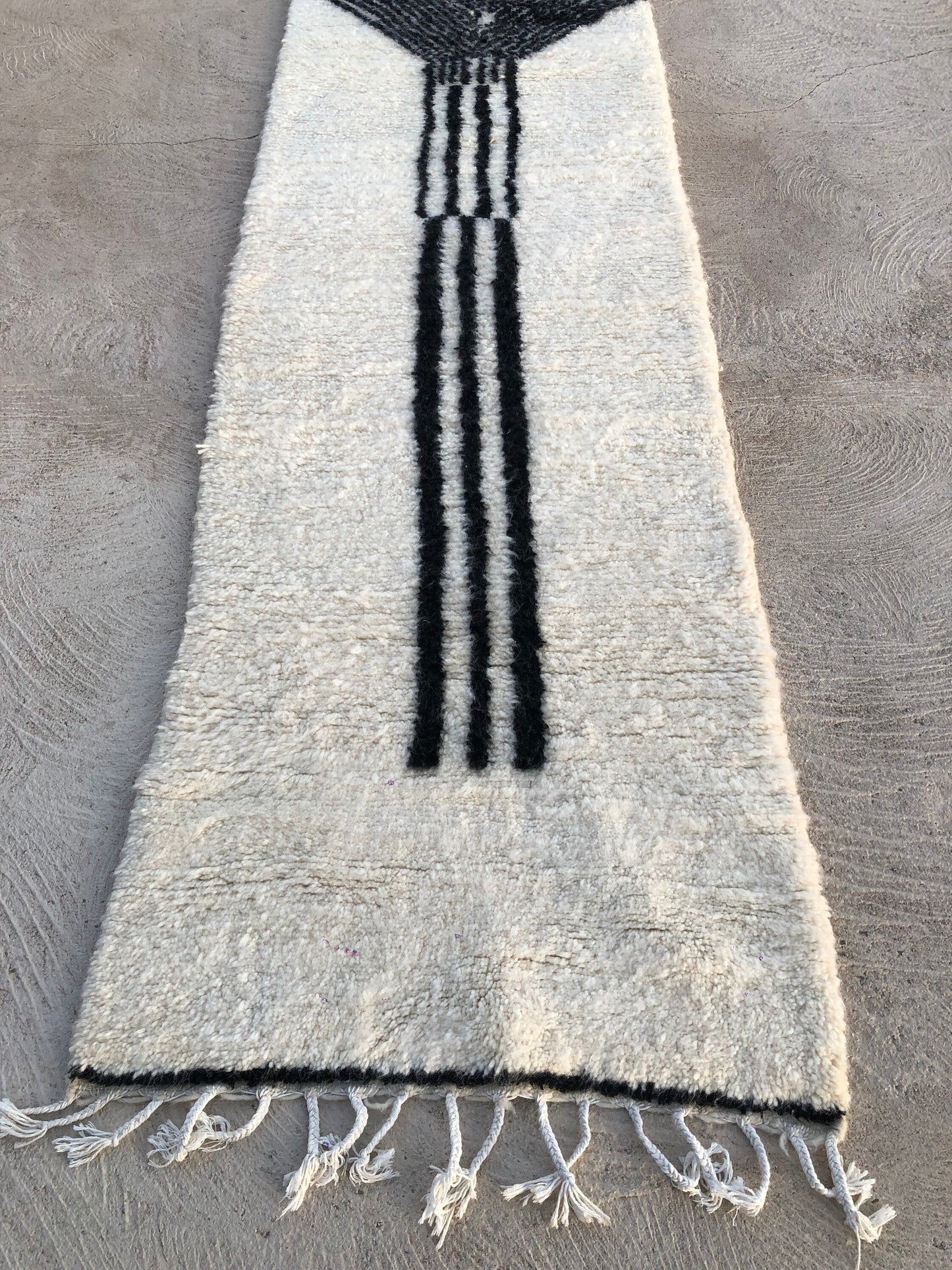 Custom Handmade Moroccan White & Black Wool Runner - MarrakeshLoom