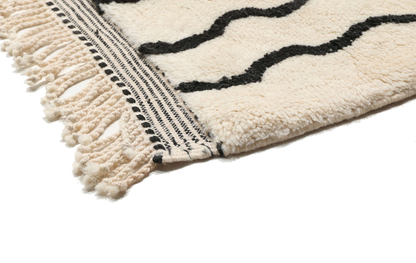 Custom Handmade Whitel & Black Wool Moroccan Beni Ourain Rug - MarrakeshLoom