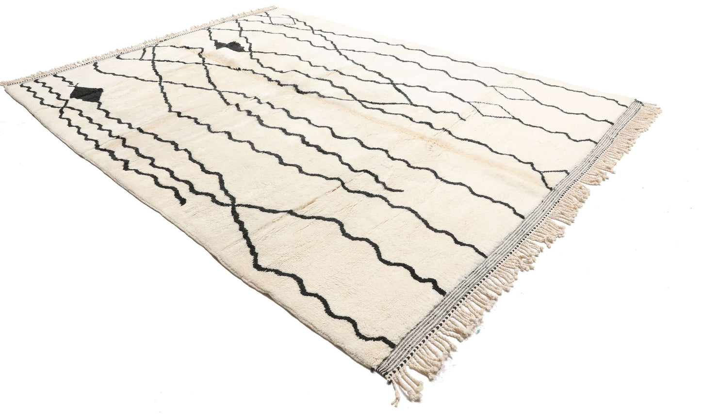 Custom Handmade Whitel & Black Wool Moroccan Beni Ourain Rug - MarrakeshLoom