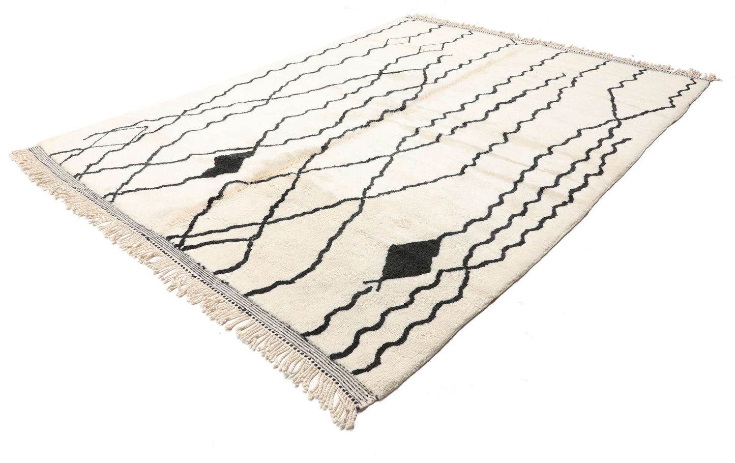 Custom Handmade Whitel & Black Wool Moroccan Beni Ourain Rug - MarrakeshLoom