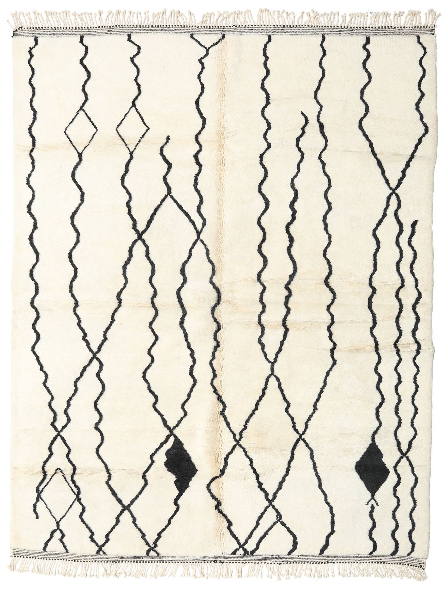 Custom Handmade Whitel & Black Wool Moroccan Beni Ourain Rug - MarrakeshLoom