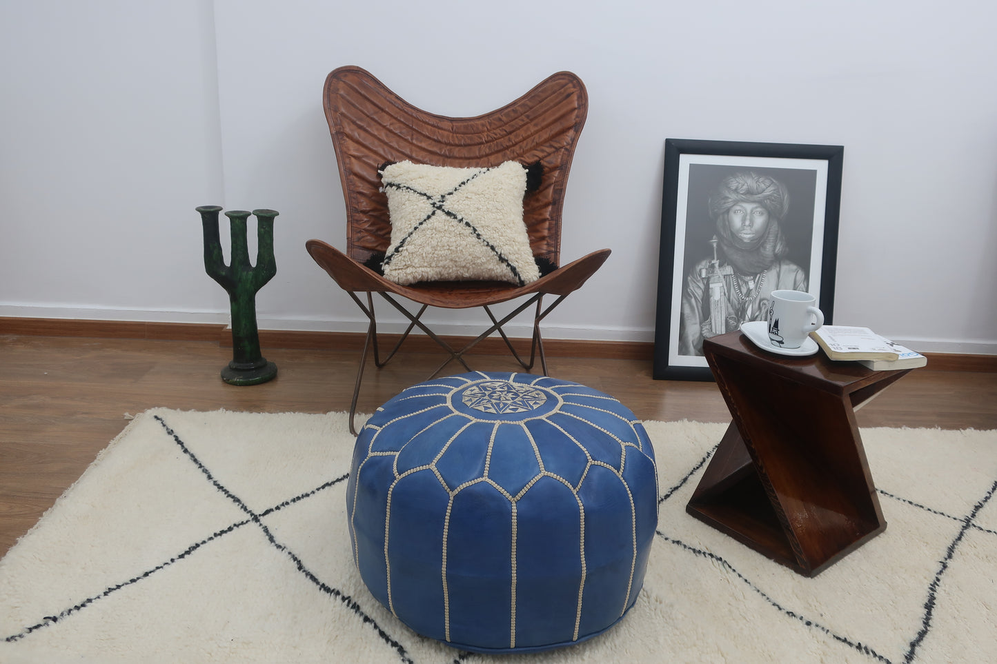 Moroccan Leather Pouf - MarrakeshLoom
