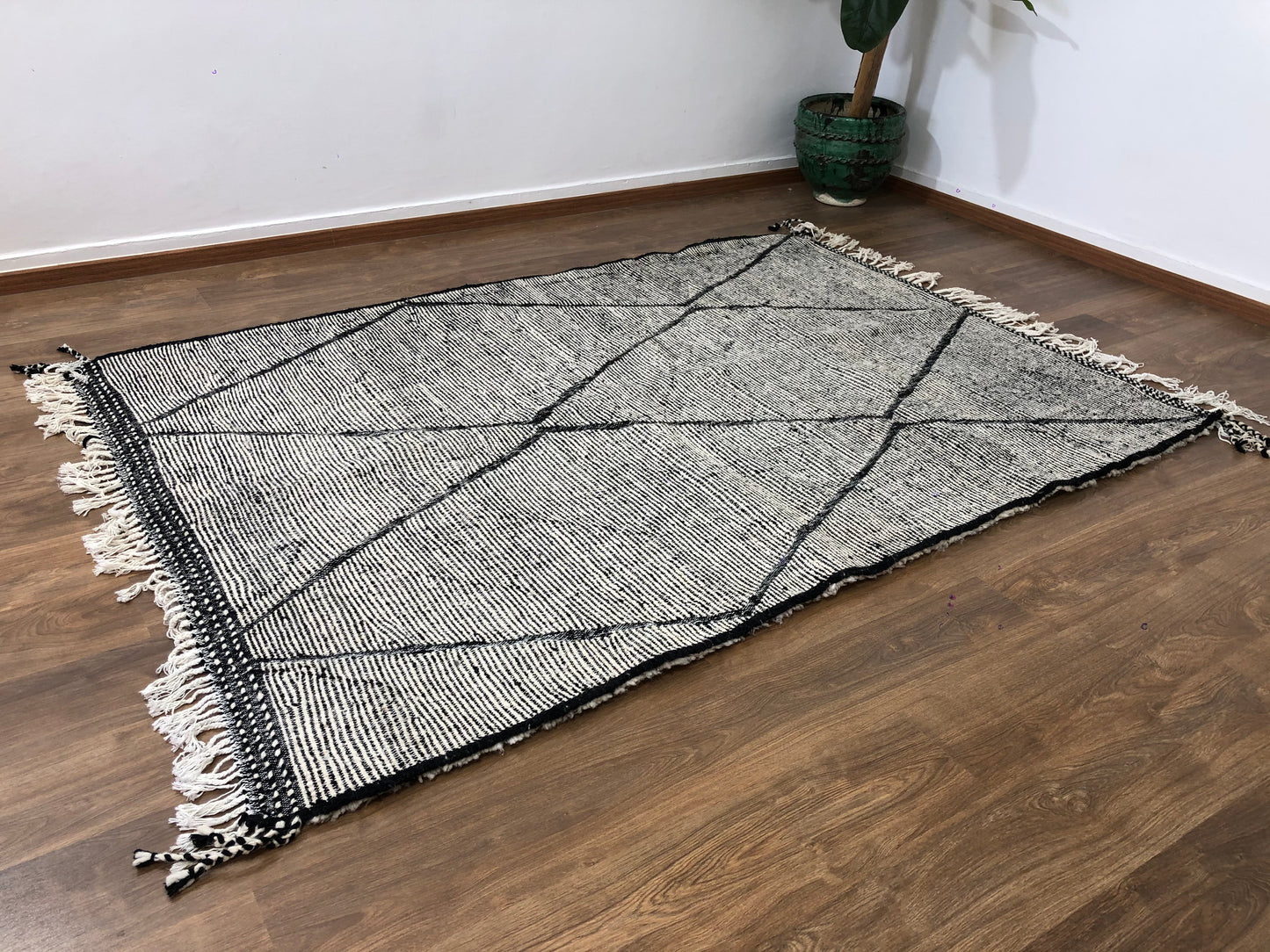 Handmade Moroccan Berber Beni Ourain Rug - 7.84 x 5.28 FT ( 239 x 161 Cm ) Authentic handwoven double sided carpet , Free Shipping - MarrakeshLoom