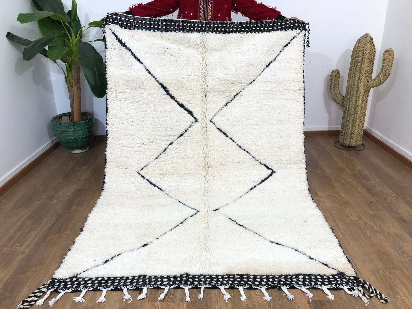Handmade Moroccan Berber Beni Ourain Rug - 7.84 x 5.28 FT ( 239 x 161 Cm ) Authentic handwoven double sided carpet , Free Shipping - MarrakeshLoom
