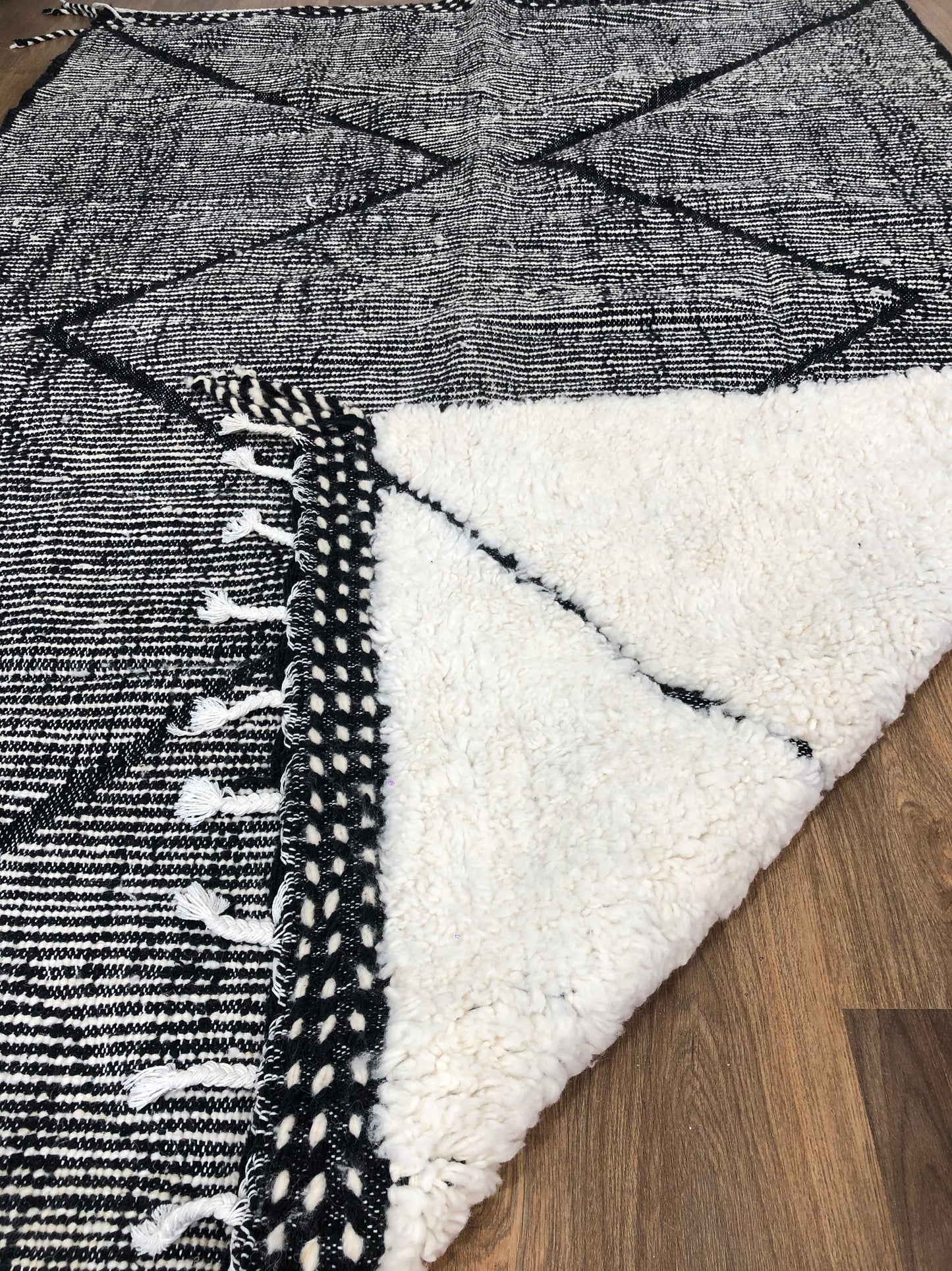 Handmade Moroccan Berber Beni Ourain Rug - 7.84 x 5.28 FT ( 239 x 161 Cm ) Authentic handwoven double sided carpet , Free Shipping - MarrakeshLoom